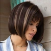 Aliexpress cross-border wigs, European and American wigs, short straight hair for women, golden bobo hairstyle, side-swept bangs, synthetic fiber wigs and headsets details Picture